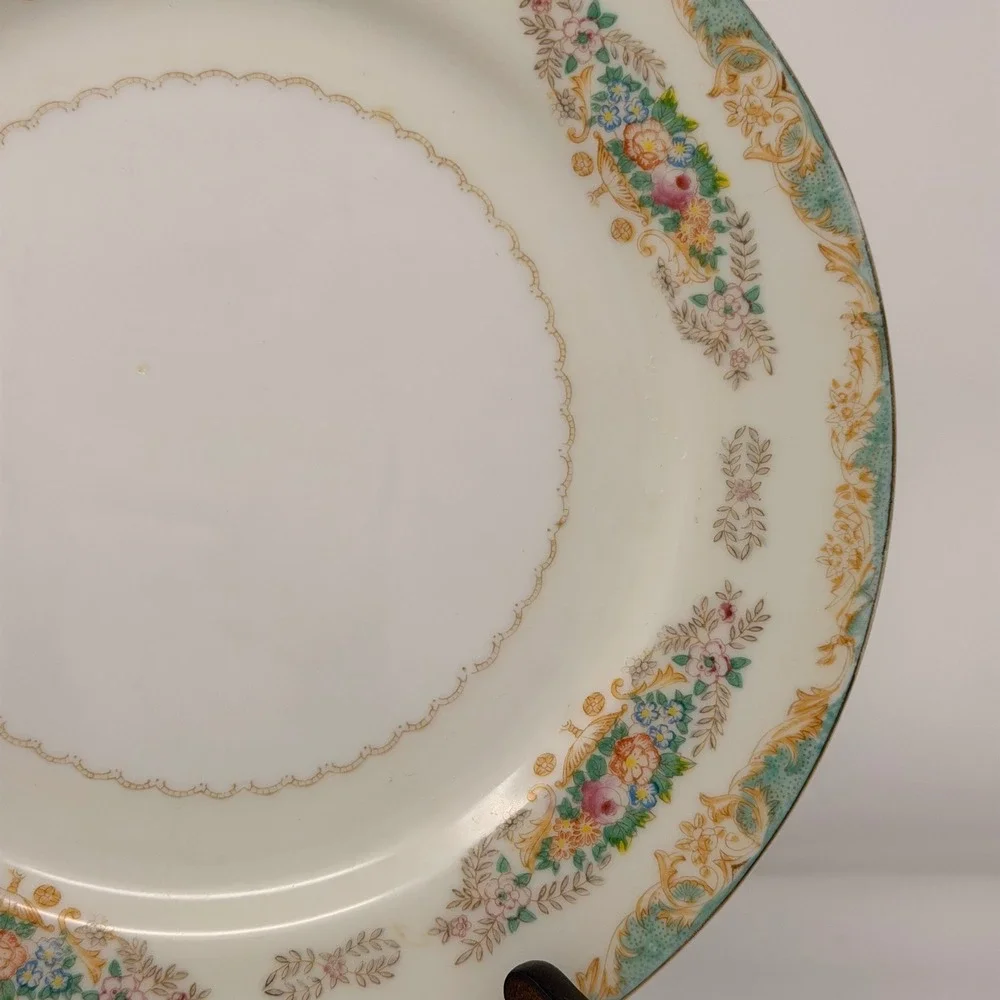 Vintage‎ Berkshire Ware Occupied Japan Dinner Plate Pink Rose Turquoise Gold 10
